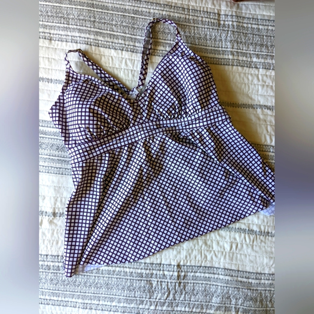 Kona Sol Purple and White Swim Top